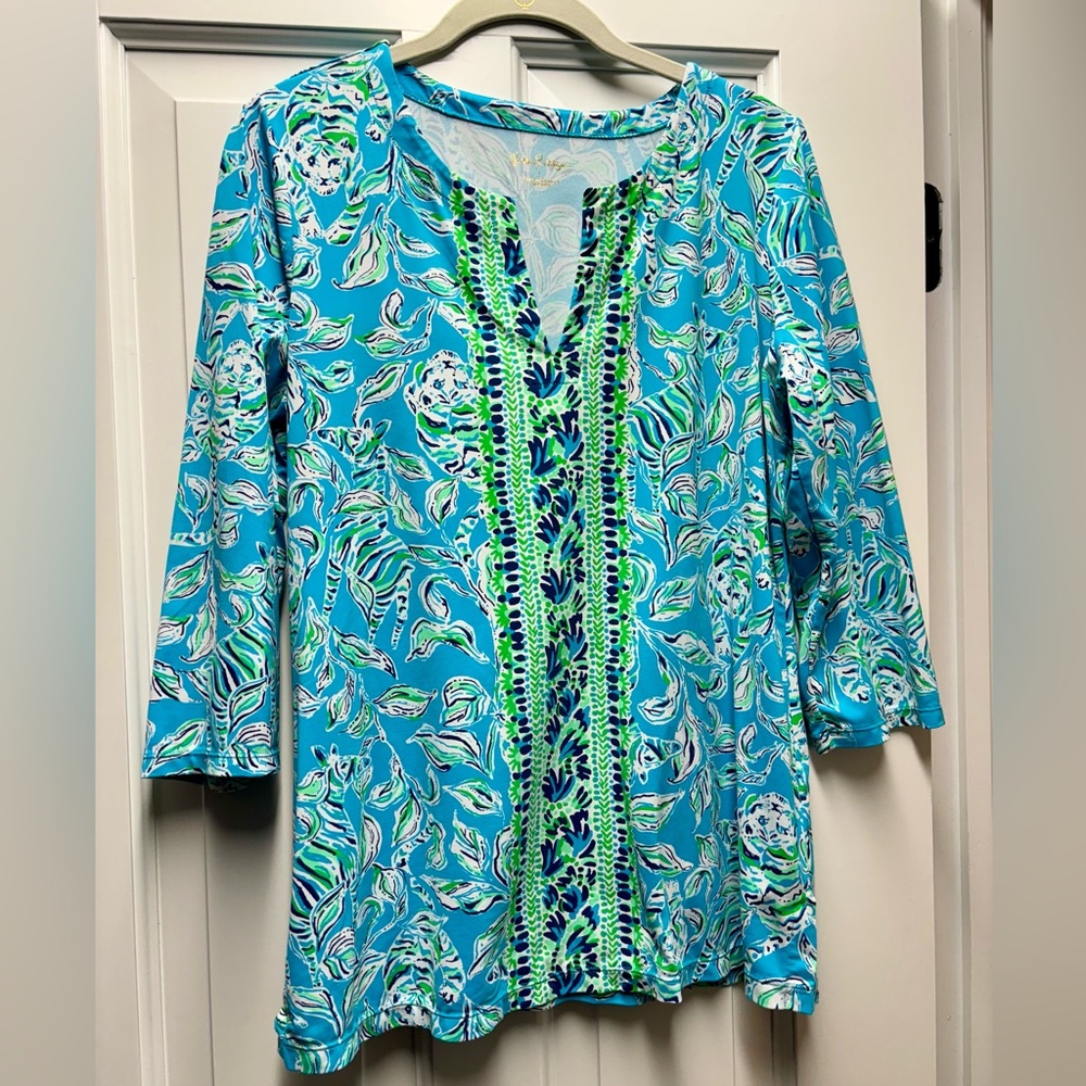 Lilly Pulitzer Karina Tunic Top Turquoise Oasis Large